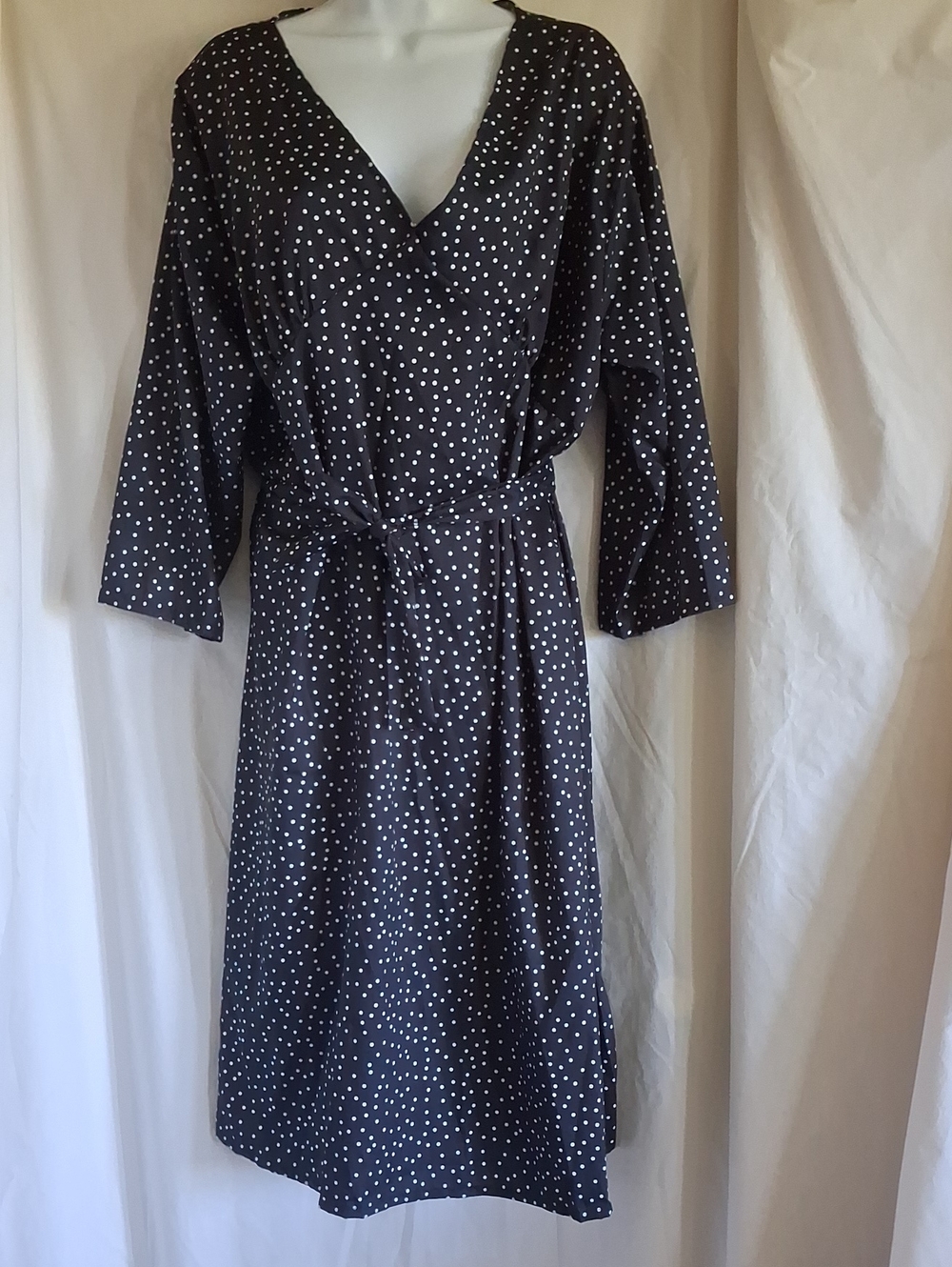 Women's Black Polka Dot Wrap Dress with Tie Waist